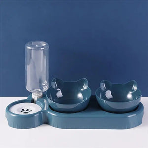 3-in-1 Automatic Cat Bowl, Cat and Dog Food Bowl with Water Fountain, Raised Double Bowl with Drinking Stand, Cat Bowls