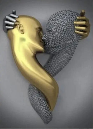 Romantic Metal Wall Sculpture – Abstract Couple Painting for Home Decor