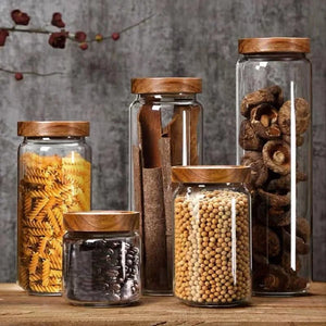 Glass Storage Jar with Airtight Wooden Lid - Ideal for Coffee, Rice and Sugar