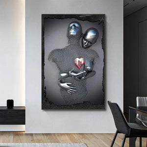 Romantic Metal Wall Sculpture – Abstract Couple Painting for Home Decor