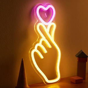 Chi-buy LED Neon Sign with Hand and Heart, USB Powered, 3D Night Light, Wall Art, Decor for Bedroom, Game Room and Living Room