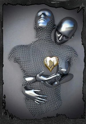 Romantic Metal Wall Sculpture – Abstract Couple Painting for Home Decor