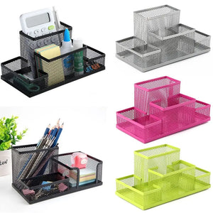 3/4 Compartment Black Metal Mesh Storage Box, Desk Organizer for Table.