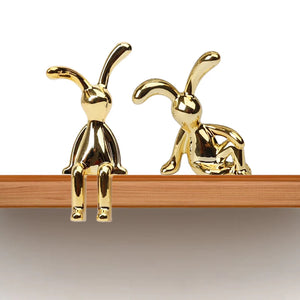 Gold and Silver Long Eared Rabbit Figurines - Elegant Home and Car Decoration