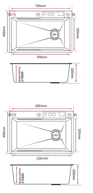 Premium Stainless Steel Kitchen Sink with LED Waterfall Faucet – Large Single Bowl