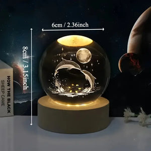 3D-Kristallkugel mit Delfin und Mond – elegante dekorative Lampe als Geburtstagsgeschenk