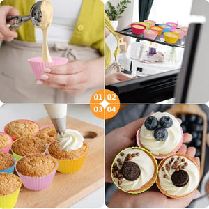 Silicone Muffin Molds (6/12 PCS) - Round and Heart Shaped Cake Molds, Baking Accessories and Pastry Decoration