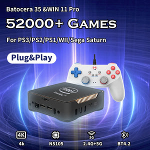 Intel N5105 MINI PC-Videospielkonsole Batocera 35 und Win11 OS mit über 52.000 Spielen, über 80 Emulatoren, 2 TB Festplatte für PS3/PS2/PS1/WII/SS usw