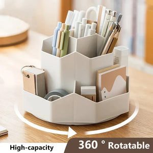 New 360° Rotating Pen Holder Large Capacity Desktop Pencil Storage Box 9 Compartments Stationery Organizer.