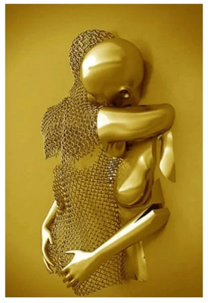 Romantic Metal Wall Sculpture – Abstract Couple Painting for Home Decor