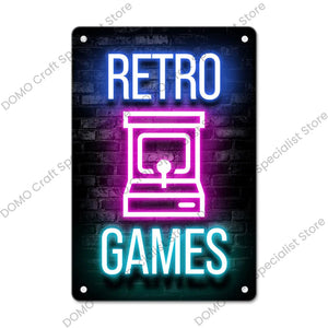 Plaque Métallique Néon Gaming – Déco Murale Rétro